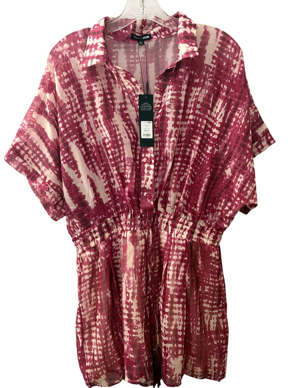 Fashion Nova Women’s XL Raspberry Snake Print Short Romper Swim Cover Up NWT